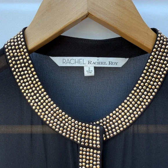 Rachel Rachel Roy Black Sleeveless Jumpsuit Gold Stud Trim Straight Leg Sz 2 NWT - Picture 4 of 16